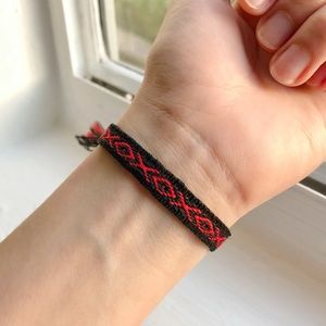 Black & Red Boho Woven Wool Bracelet